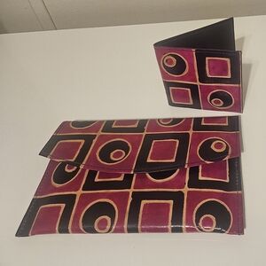 Geometric Pink and Black Wallet and Clutch Set